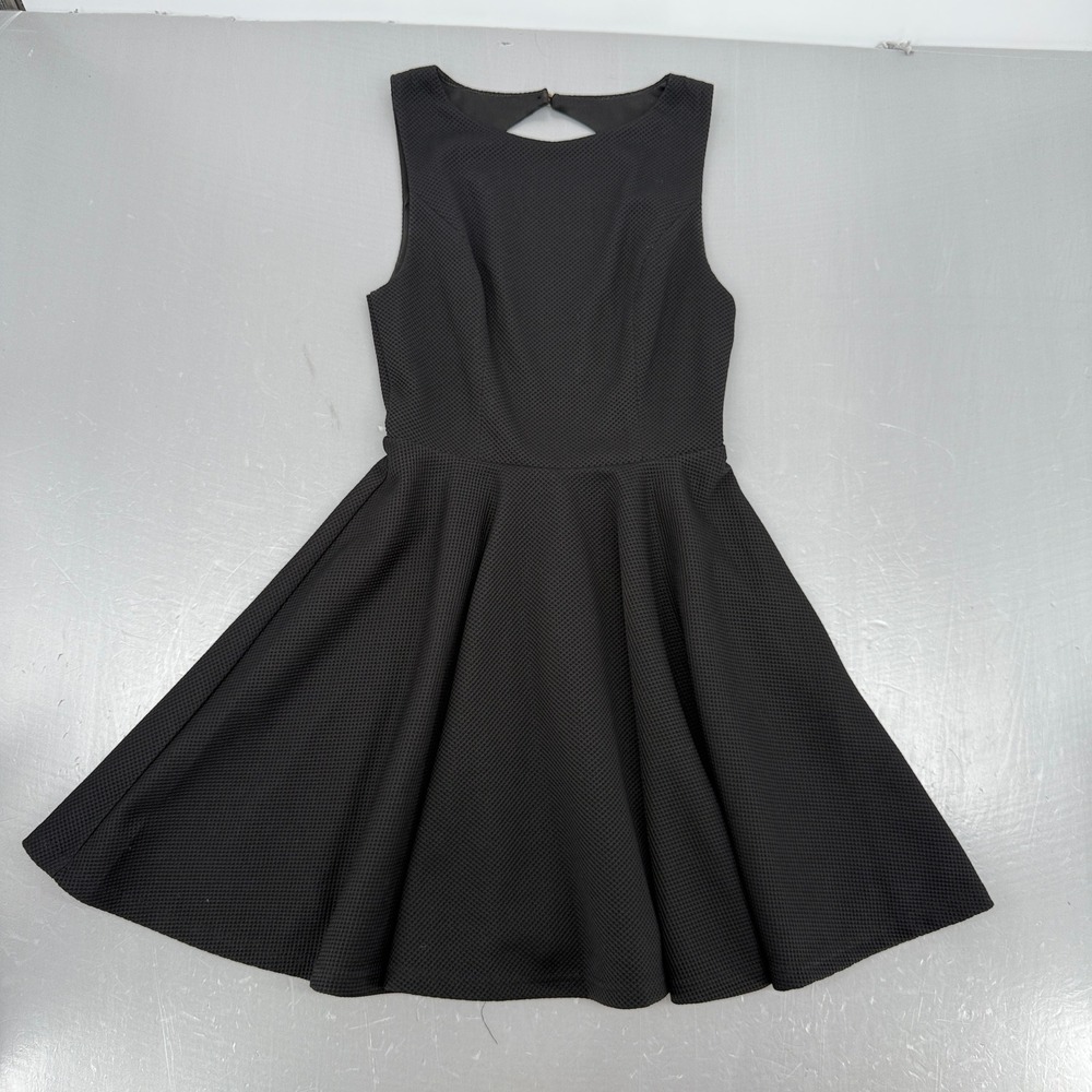Lulus Black Textured Fit and Flare Dress Open Back Sleeveless Cocktail Size S